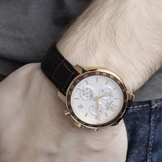 Tissot Quickster Chronograph 42mm White Dial Brown Leather Strap Watch For Men - T095.417.36.037.00 Buy Now By Tissot