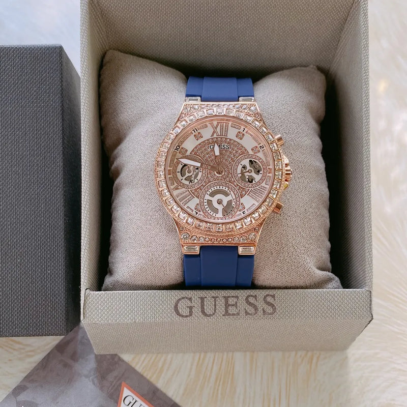 Guess Moonlight Diamonds White Dial Blue Rubber Strap Watch for Women - GW0257L3 Buy Now By Guess