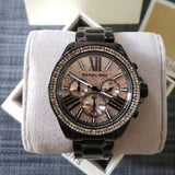 Michael Kors Wren Chronograph Gold Diamonds Dial Black Steel Strap Watch for Women - MK5879 Buy Now By Michael Kors