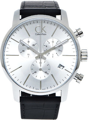 Calvin Klein City Chronograph Silver Dial Black Leather Strap Watch for Men - K2G271C6 Buy Now By Calvin Klein