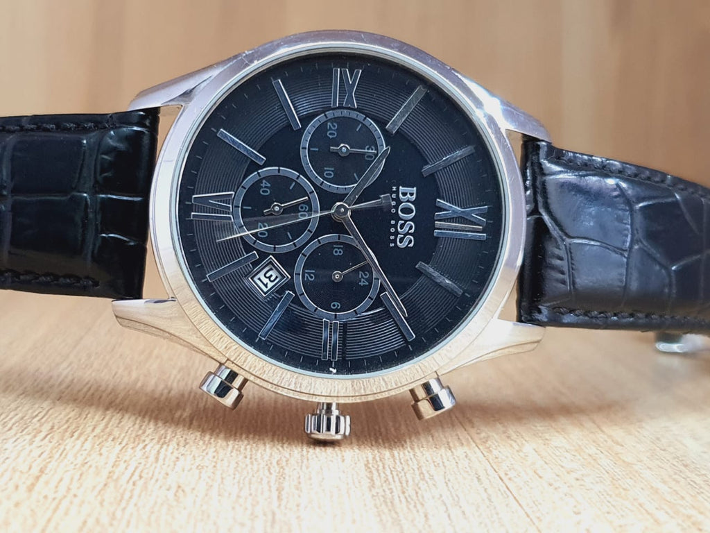 Hugo Boss Ambassador Chronograph Quartz Black Dial Black Leather Strap Watch For Men - HB1513194 Buy Now By Hugo Boss