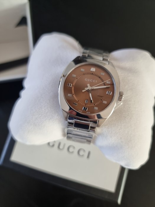 Gucci Vintage Diamonds Brown Dial Silver Steel Strap Watch For Men - YA142409 Buy Now By Gucci
