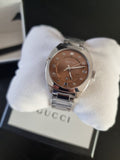 Gucci Vintage Diamonds Brown Dial Silver Steel Strap Watch For Men - YA142409 Buy Now By Gucci