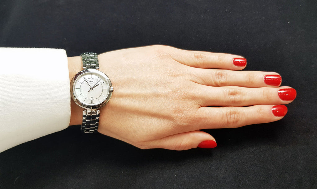 Tissot T Lady Flamingo Diamonds White Dial Silver Steel Strap Watch For Women - T094.210.11.116.01 Buy Now By Tissot