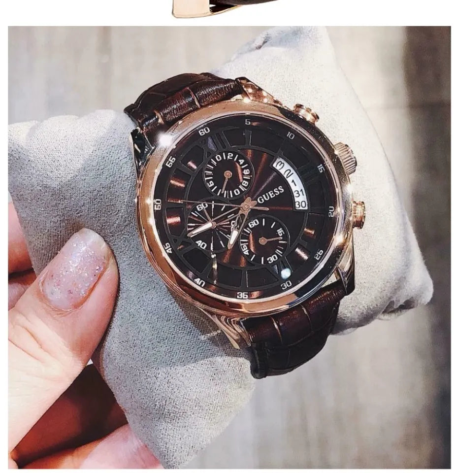 Guess Analog Chronograph Brown Dial Brown Leather Strap Watch For Men - W14052G2 Buy Now By Guess