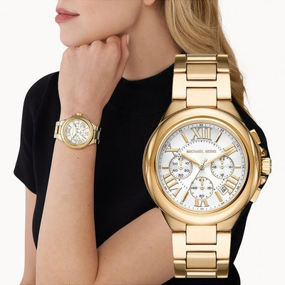 Michael Kors Camille Chronograph White Dial Gold Steel Strap Watch For Women - MK7270 Buy Now By Michael Kors