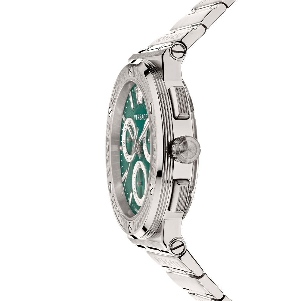 Versace Grace Chronograph Quartz Green Dial Silver Steel Strap Watch For Men - VEZ900121 Buy Now By Versace