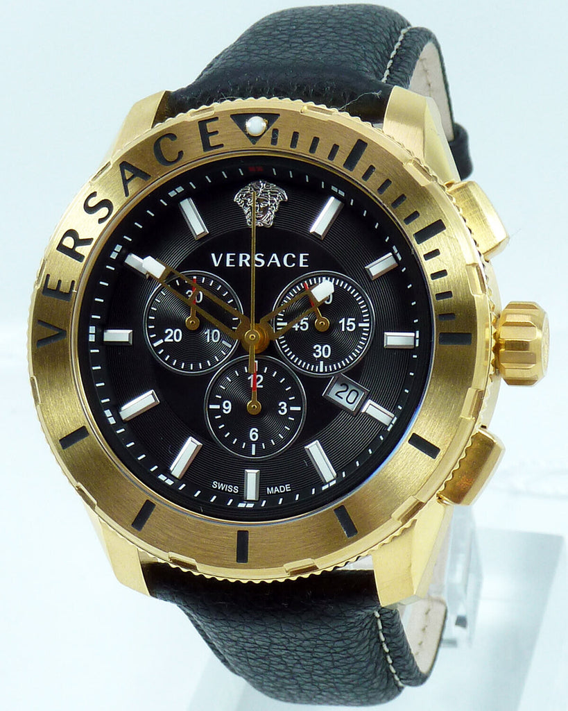 Versace Casual Chronograph Black Dial Black Leather Strap Watch for Men - VERG003-18 Buy Now By Versace