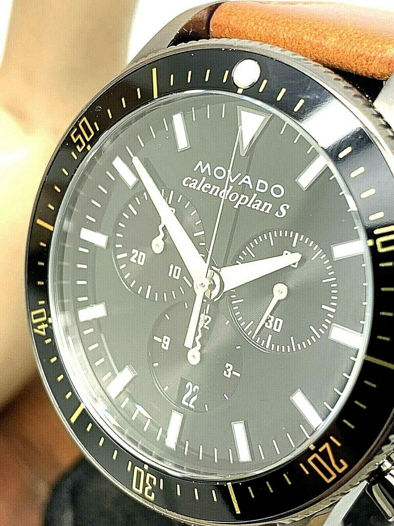 Movado Heritage Series 29mm Calendoplan Chronograph Black Dial Brown Leather Strap Watch For Men - 3650060 Buy Now By Movado