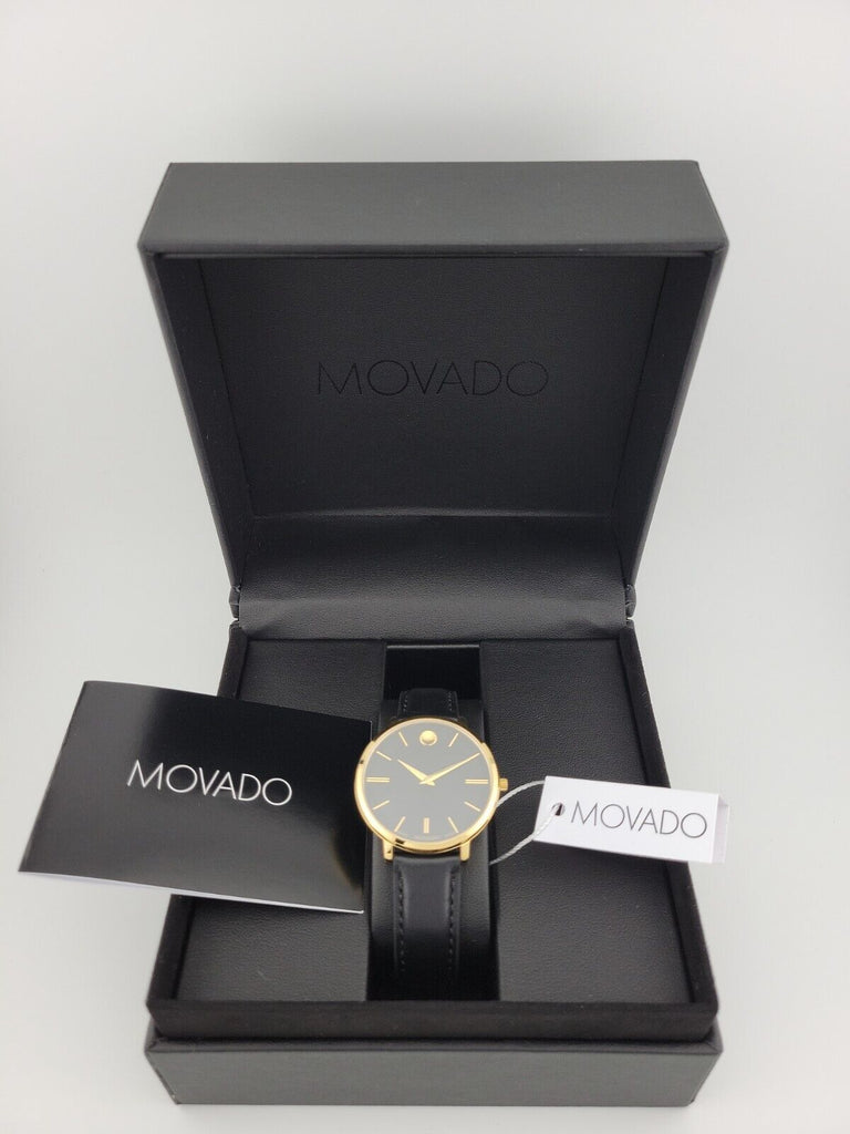 Movado Ultra Slim Black Dial Black Leather Strap Watch For Women - 0607091 Buy Now By Movado