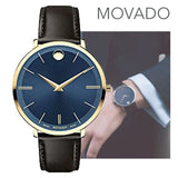 Movado Ultra Slim Blue Dial Brown Leather Strap Watch For Men - 0607088 Buy Now By Movado