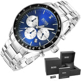 Hugo Boss Chronograph Blue Dial Silver Steel Strap Watch for Men - 1513630 Buy Now By Hugo Boss