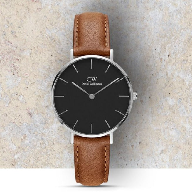 Daniel Wellington Petite Sterling Black Dial Brown Leather Strap Watch For Women - DW00100178 Buy Now By Daniel Wellington