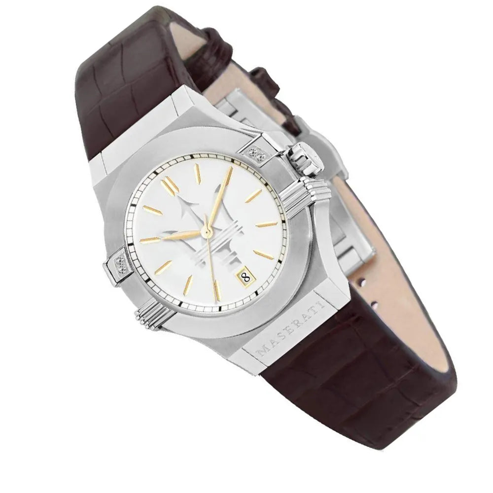 Maserati Potenza Silver Dial Brown Leather Strap Watch For Women - R8851108506 Buy Now By Maserati
