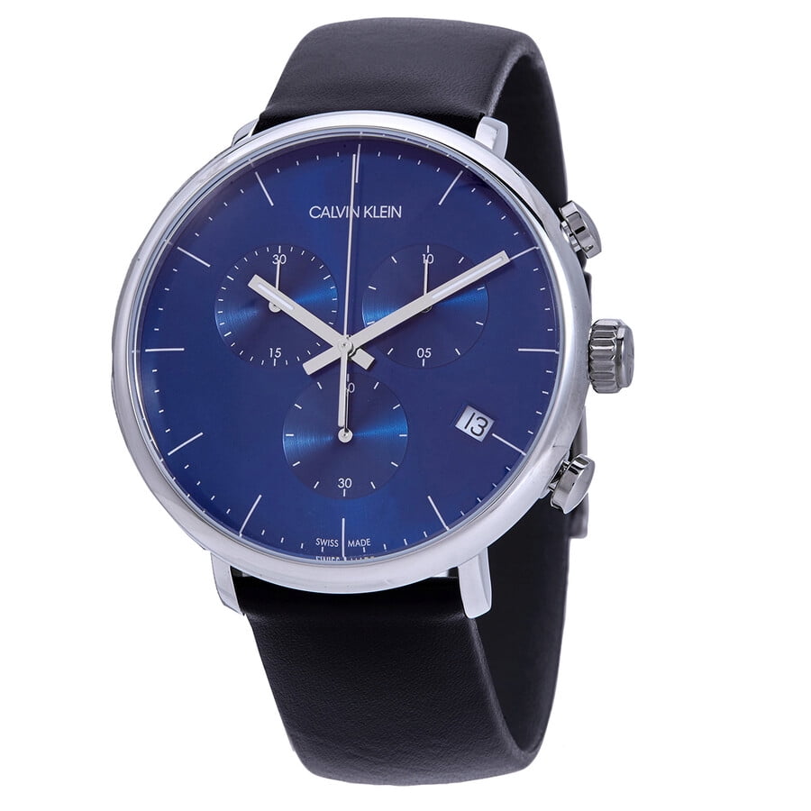 Calvin Klein High Noon Chronograph Blue Dial Black Leather Strap Watch for Men - K8M271CN Buy Now By Calvin Klein