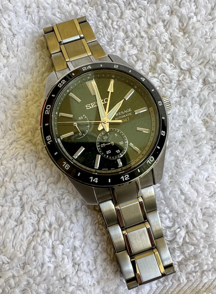 Seiko Presage Sharp Edged Series GMT Green Dial Silver Steel Strap Watch For Men - SPB219J1 Buy Now By Seiko