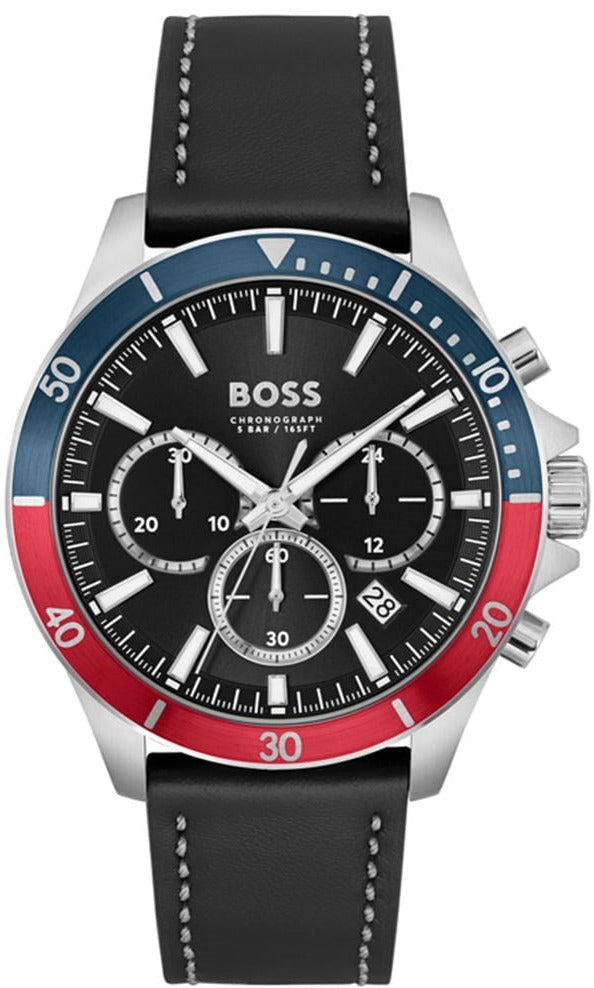 Hugo Boss Troper Chronograph Black Dial Black Leather Strap Watch For Men - 1514099 Buy Now By Hugo Boss