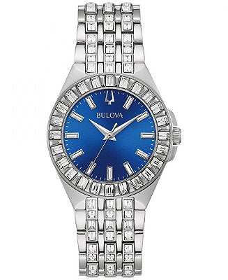 Bulova Phantom Baguette Crystal Blue Dial Silver Steel Strap Watch for Men - 96A254 Buy Now By Bulova