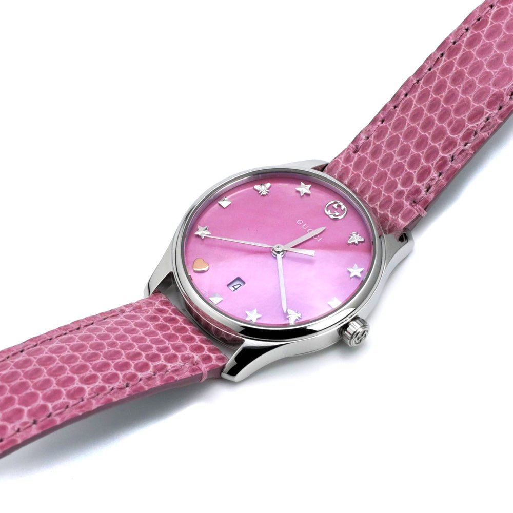 Gucci G-Timeless Pink Mother of Pearl Dial Pink Leather Strap Watch For Women - YA126586 Buy Now By Gucci
