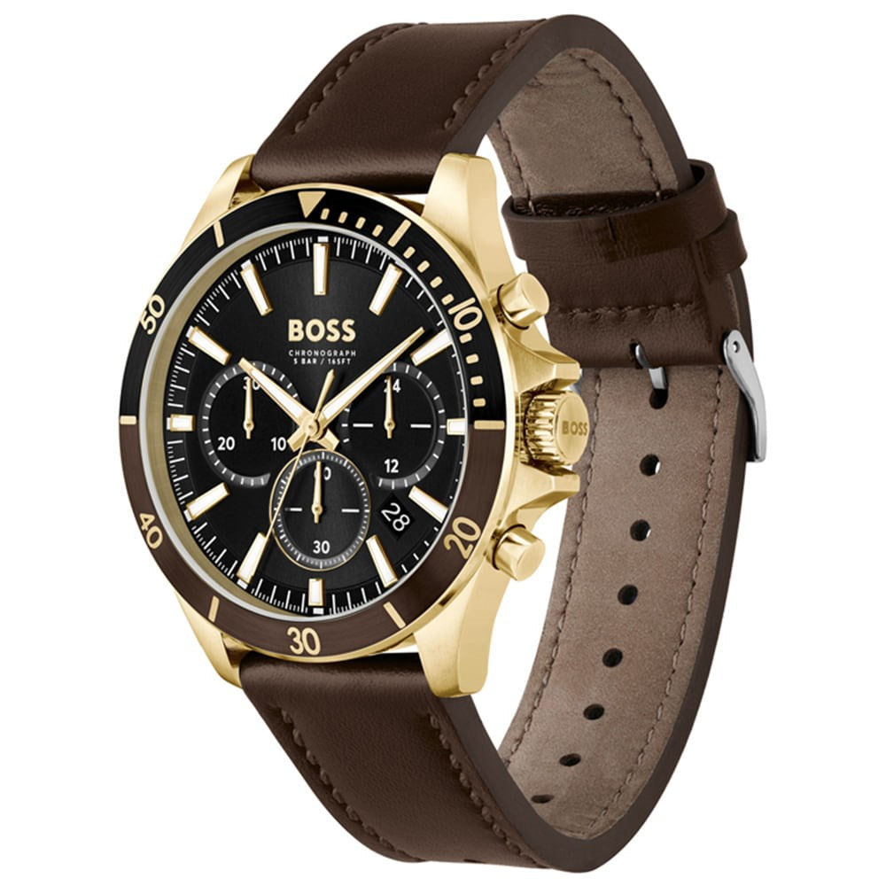 Hugo Boss Troper Chronograph Black Dial Brown Leather Strap Watch For Men - 1514100 Buy Now By Hugo Boss