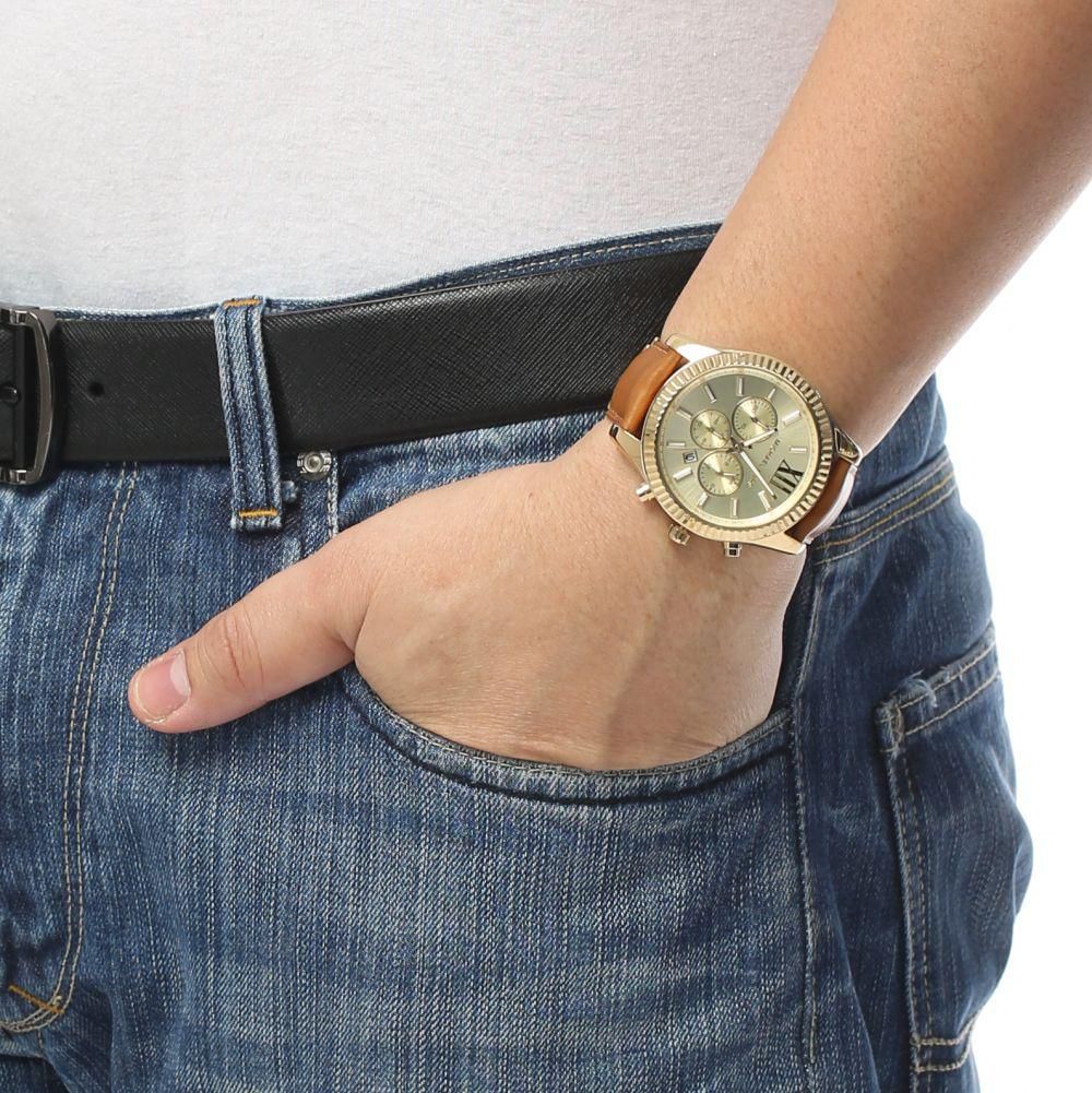 Michael Kors Lexington Chronograph Gold Dial Brown Leather Strap Watch For Men - MK8447 Buy Now By Michael Kors