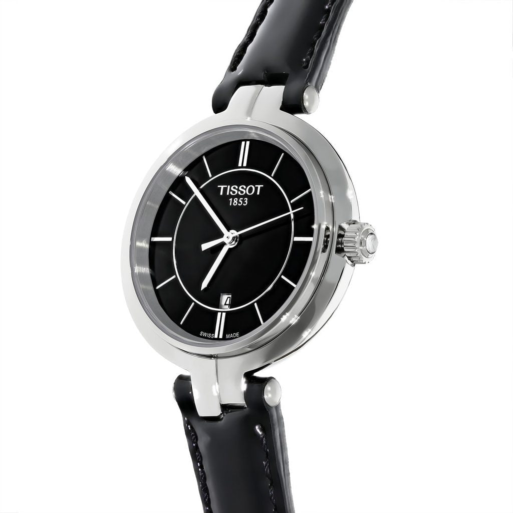 Tissot T Lady Flamingo Black Dial Black Leather Strap Watch For Women - T094.210.16.051.00 Buy Now By Tissot