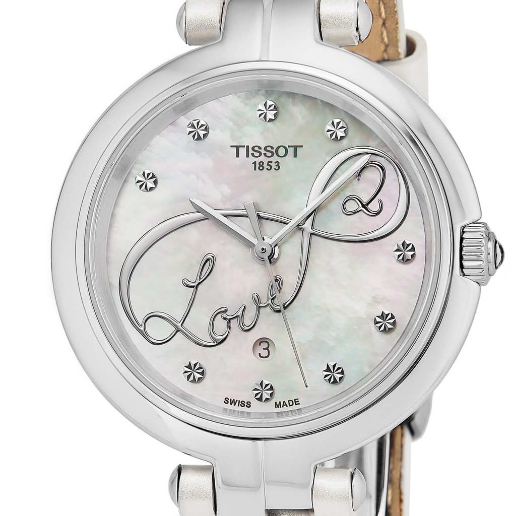 Tissot T Trend Flamingo Valentines Mother of Pearl White Dial White Leather Strap Watch For Women - T094.210.16.111.01 Buy Now By Tissot
