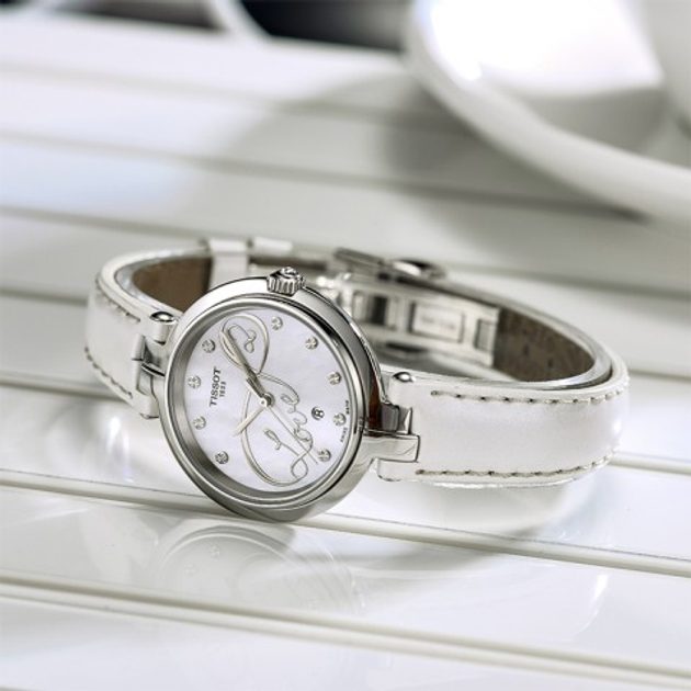 Tissot T Trend Flamingo Valentines Mother of Pearl White Dial White Leather Strap Watch For Women - T094.210.16.111.01 Buy Now By Tissot