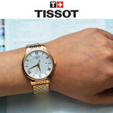 Tissot T Classic Tradition White Dial Rose Gold Steel Strap Watch For Women - T063.610.33.038.00 Buy Now By Tissot