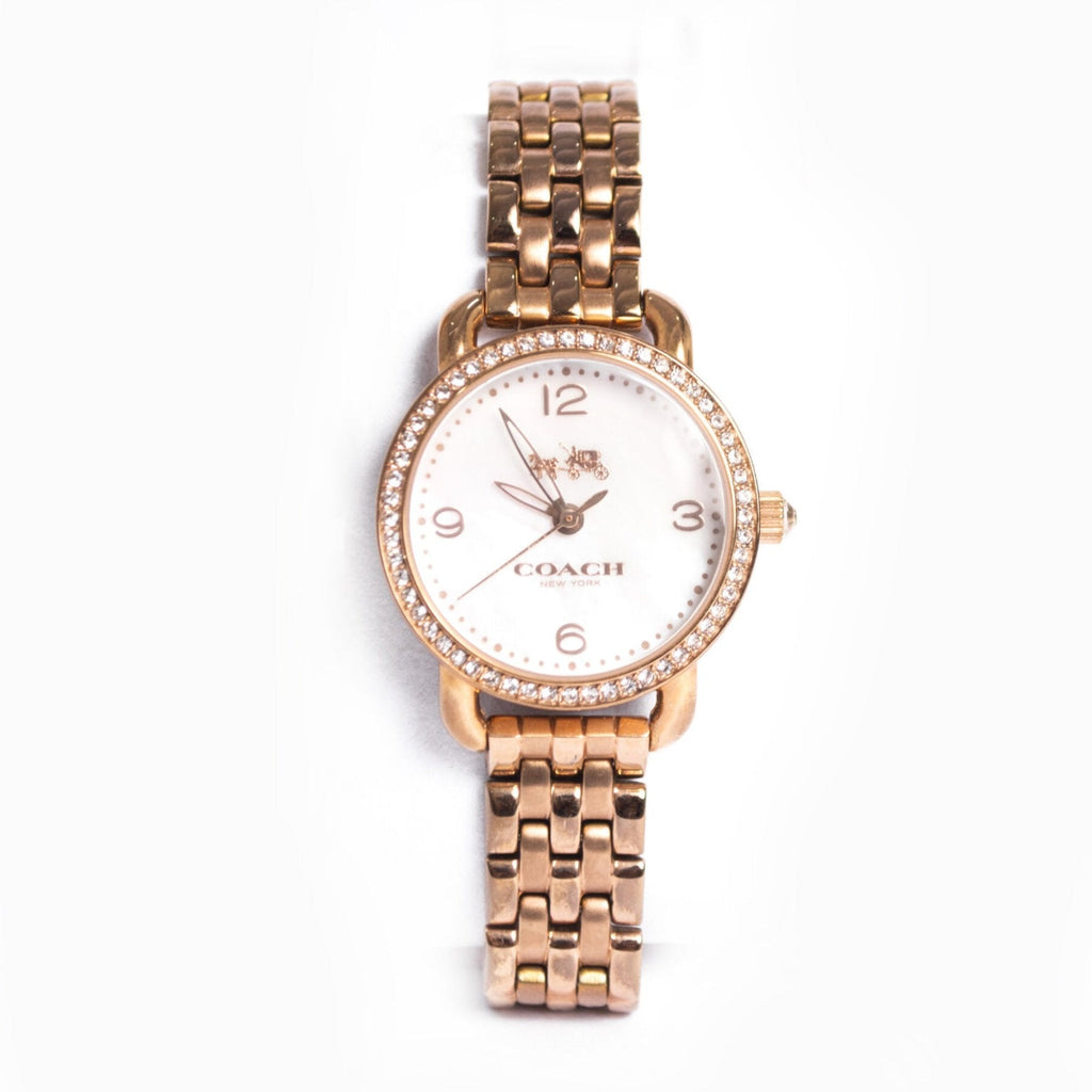 Coach Delancey Mother of Pearl White Dial Rose Gold Steel Strap Watch for Women - 14502479 Buy Now By Coach