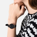 Emporio Armani Gianni T Bar Black Mother of Pearl Dial Black Leather Strap Watch For Women - AR11060 Buy Now By Emporio Armani