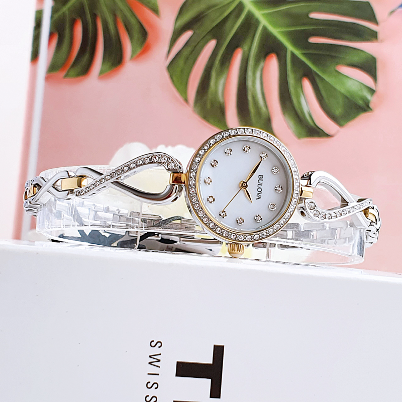 Bulova Analog Crystals Mother of Pearl Dial Silver Steel Strap Watch for Women - 98X109 Buy Now By Bulova