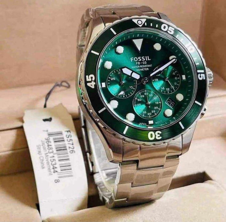 Fossil FB-03 Chronograph Green Dial Silver Steel Strap Watch for Men - FS5726 Buy Now By Fossil