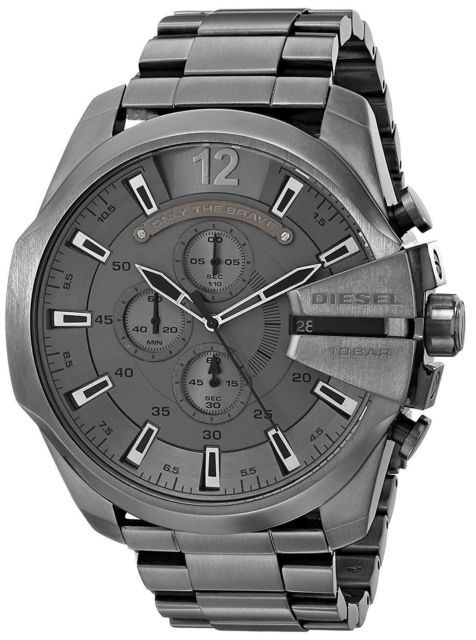 Diesel Mega Chief Chronograph Grey Dial Grey Steel Strap Watch for Men - DZ4282 Buy Now By Diesel