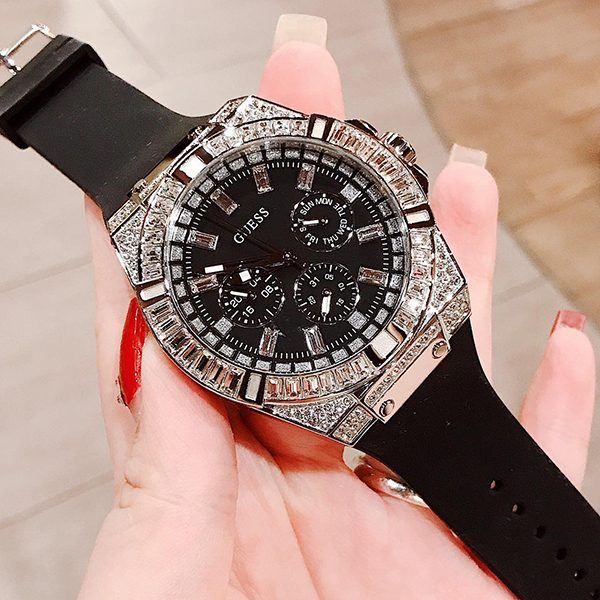 Guess Baguette Crystals Black Dial Black Silicone Strap Watch For Men - GW0208G1 Buy Now By Guess