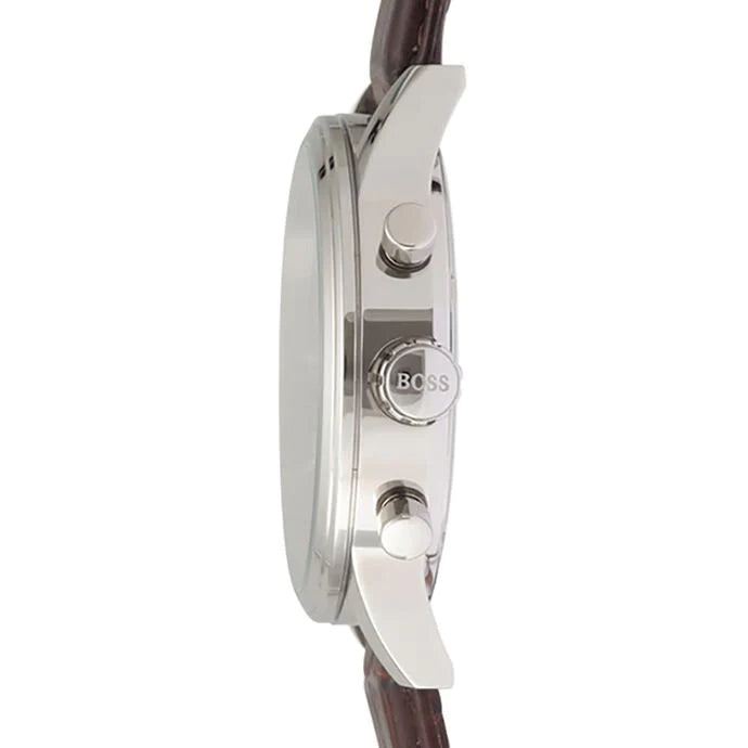 Hugo Boss Aeroliner Chronograph Quartz Grey Dial Brown Leather Strap Watch For Men - HB1512570 Buy Now By Hugo Boss