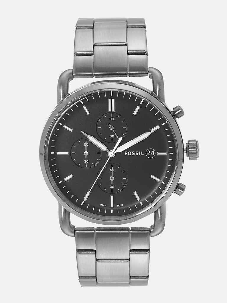 Fossil The Commuter Black Dial Grey Steel Strap Watch for Men - FS5400 Buy Now By Fossil