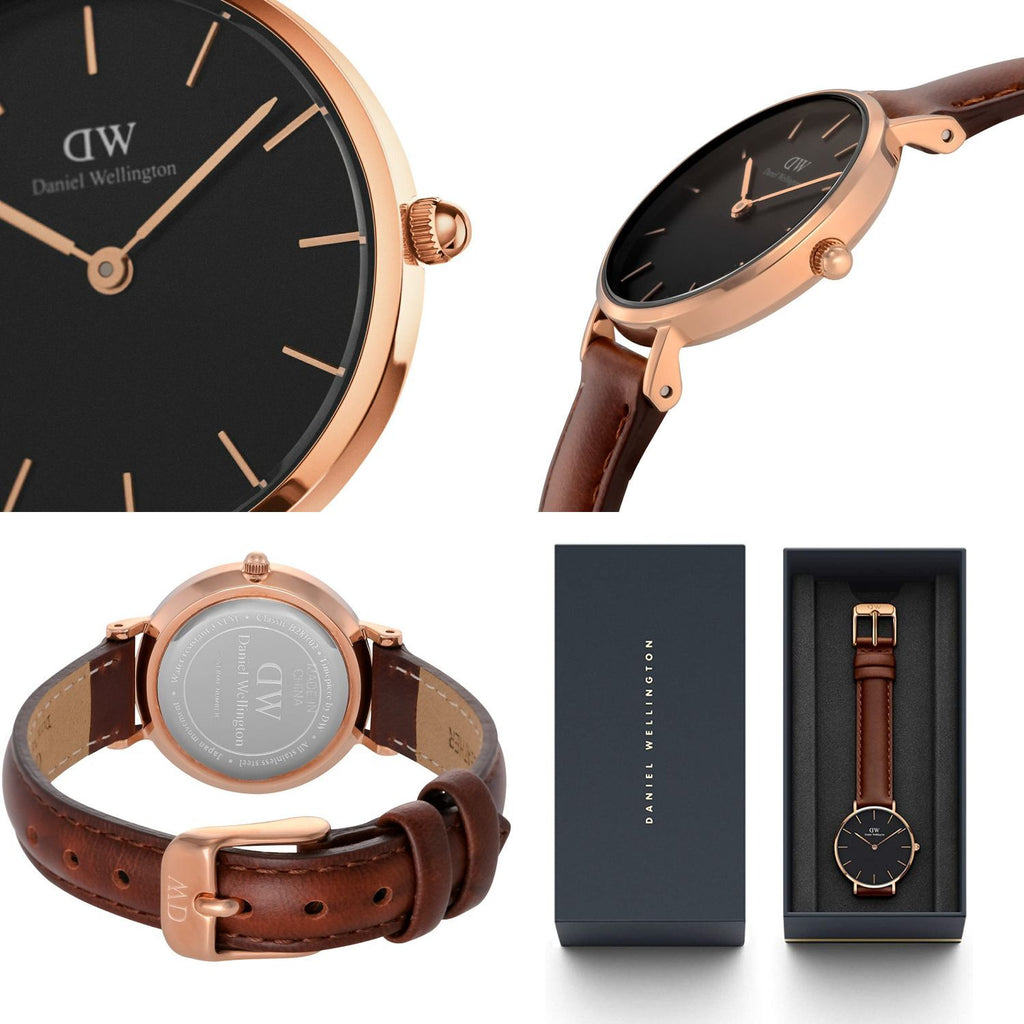 Daniel Wellington Petite St Mawes Black Dial Brown Leather Strap Watch For Women - DW00100169