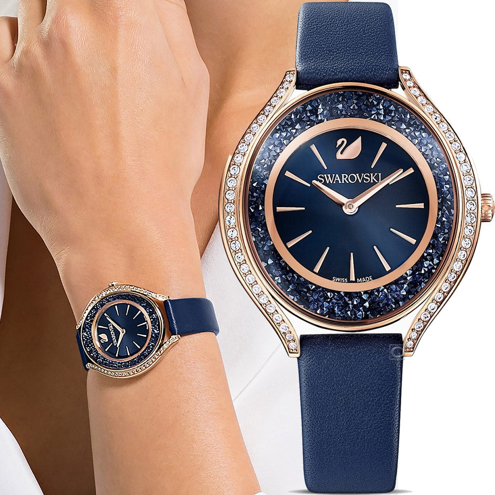 Swarovski Crystalline Aura Blue Dial Blue Leather Strap Watch for Women - 5519447 Buy Now By Swarovski