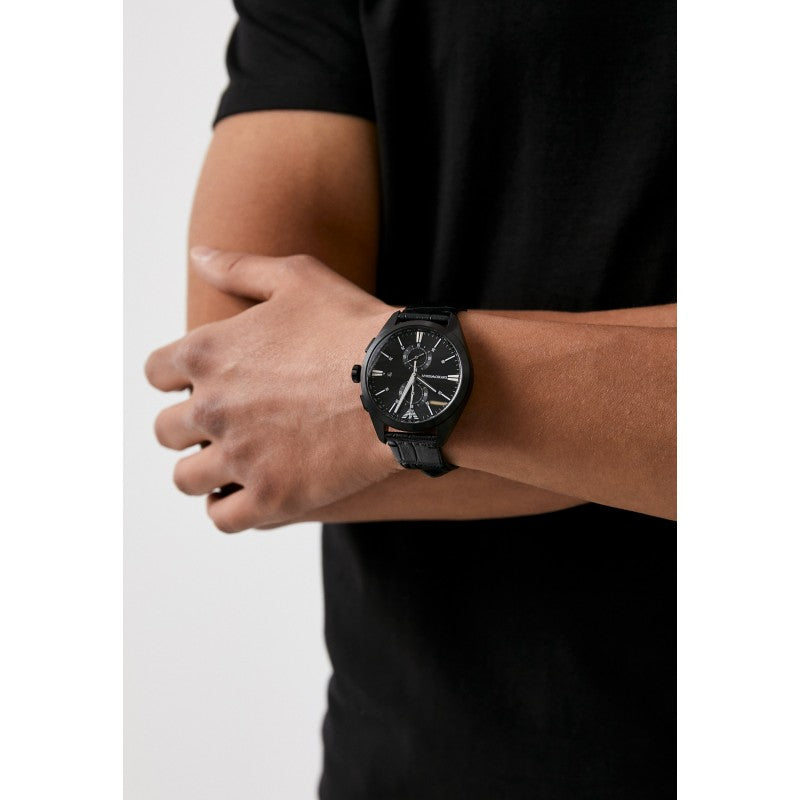 Emporio Armani Claudio Chronograph Black Dial Black Leather Strap Watch For Men - AR11483 Buy Now By Emporio Armani
