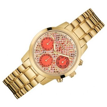 Guess Mini Sunrise Quartz Analog Orange Dial Gold Steel Strap Watch For Women - W0448L7 Buy Now By Guess