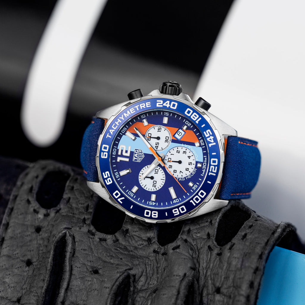 Tag Heuer Formula 1 Gulf Edition Blue Dial Blue Leather Strap Watch for Men - CAZ101N.FC8243 Buy Now By Tag Heuer