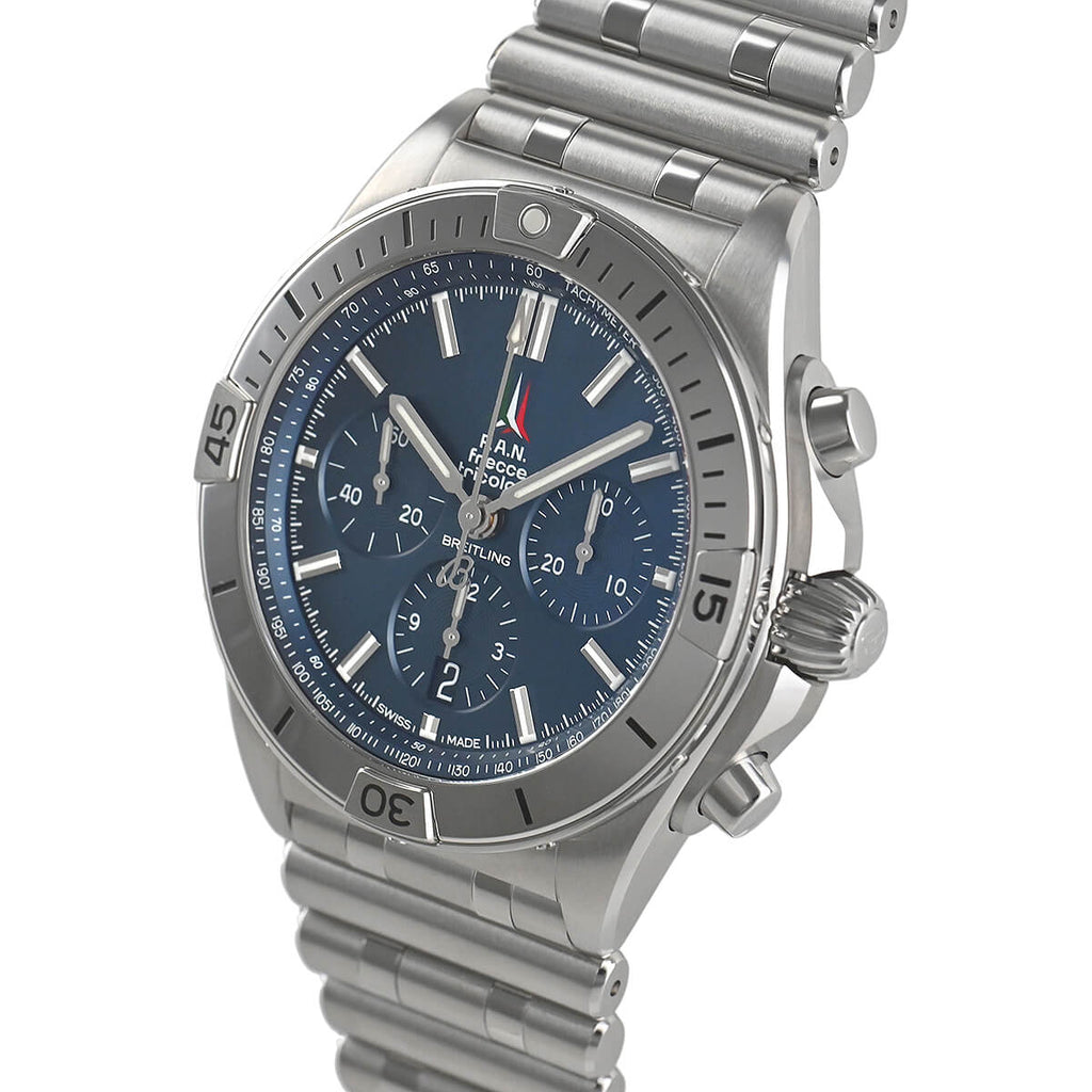 Breitling Chronomat B01 42 Frecce Tricolori Blue Dial Silver Steel Strap Watch for Men - AB01344A1C1A1 Buy Now By Breitling
