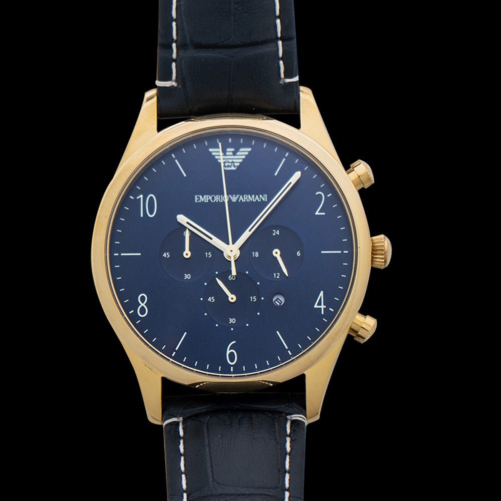 Emporio Armani Chronograph Midnight Blue Dial Blue Leather Strap Watch For Men - AR1862 Buy Now By Emporio Armani