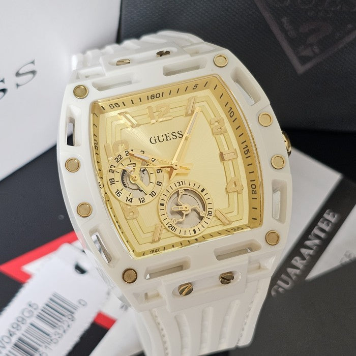 Guess Phoenix Analog Gold Dial White Silicone Strap Watch For Men - GW0499G5 Buy Now By Guess