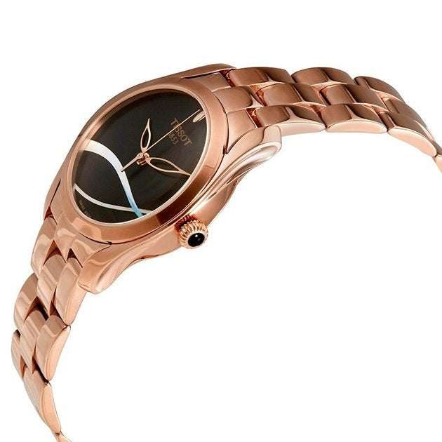 Tissot T Wave Black Dial Rose Gold Steel Strap Watch For Women - T112.210.33.051.00 Buy Now By Tissot