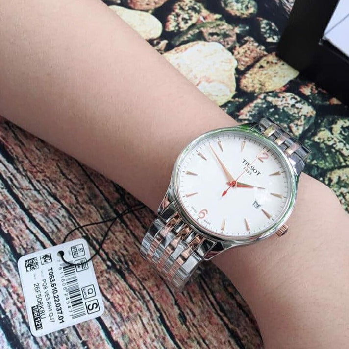 Tissot T Classic Tradition White Dial Two Tone Mesh Bracelet Watch For Men - T063.610.22.037.01 Buy Now By Tissot