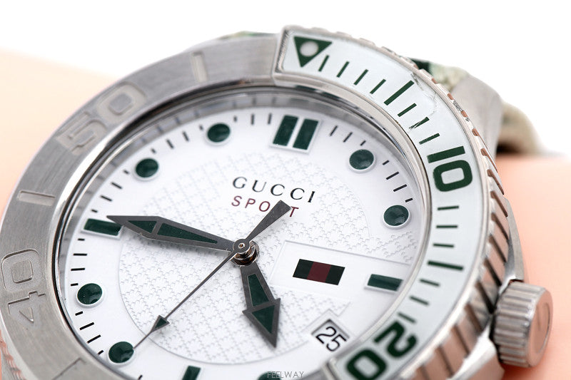 Gucci G Timeless White Dial Two Tone Nylon Strap Watch For Men - YA126231 Buy Now By Gucci