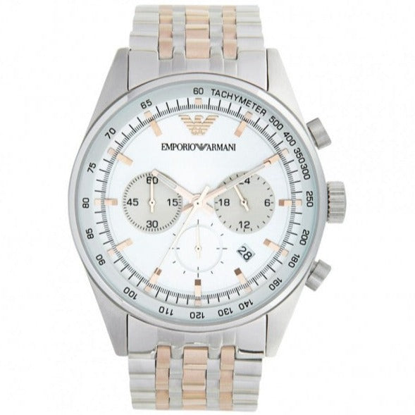 Emporio Armani Sportivo Chronograph Silver Dial Two Tone Steel Strap Watch For Men - AR5999 Buy Now By Emporio Armani