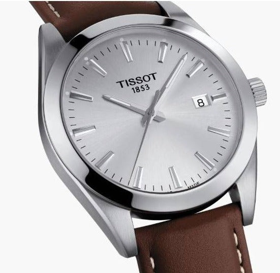 Tissot Gentleman Silver Dial Brown Leather Strap Watch For Men - T127.410.16.031.00 Buy Now By Tissot